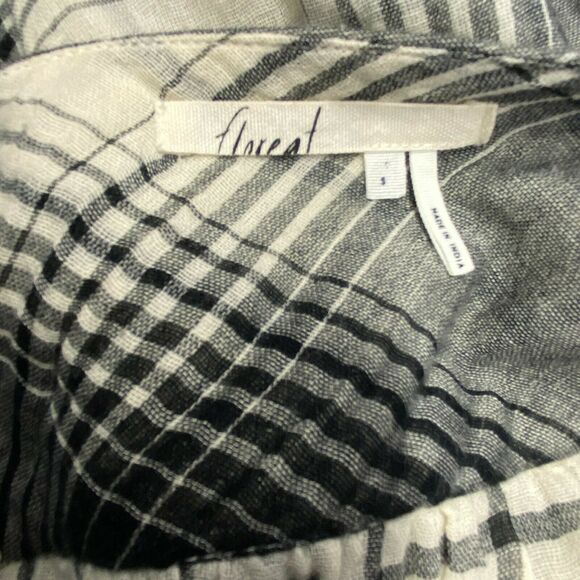 Anthropologie Floreat Black Cream Plaid  Burgundy Embroidered V Neck Tunic Small - Picture 9 of 11